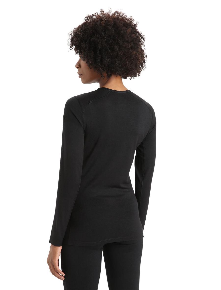 Women's Icebreaker Merino 200 Oasis Long Sleeve Crewe Thermal Top Base Layers Black | CA 1016FDNM